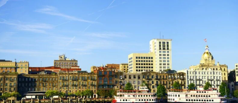 View of buildings of the city of Savannah, Georgia, during the day
