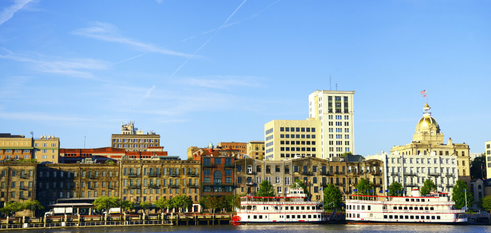 View of buildings of the city of Savannah, Georgia, during the day