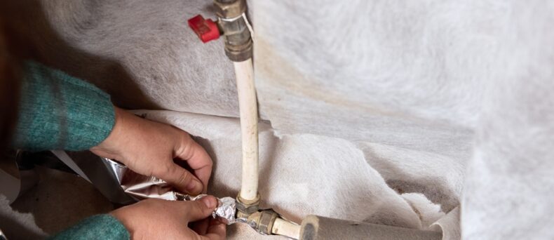 hands wrap pipes before a freeze