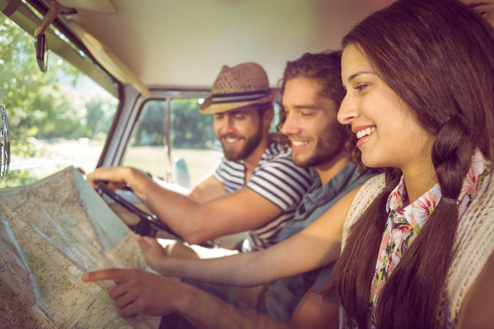 Group of friends in a car on a day trip in georgia