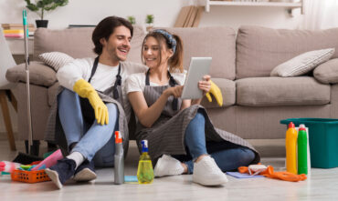 Couple checks their home insurance as part of spring cleaning