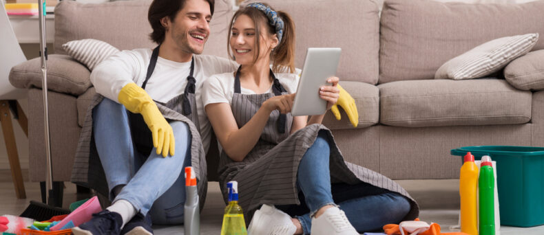 Couple checks their home insurance as part of spring cleaning