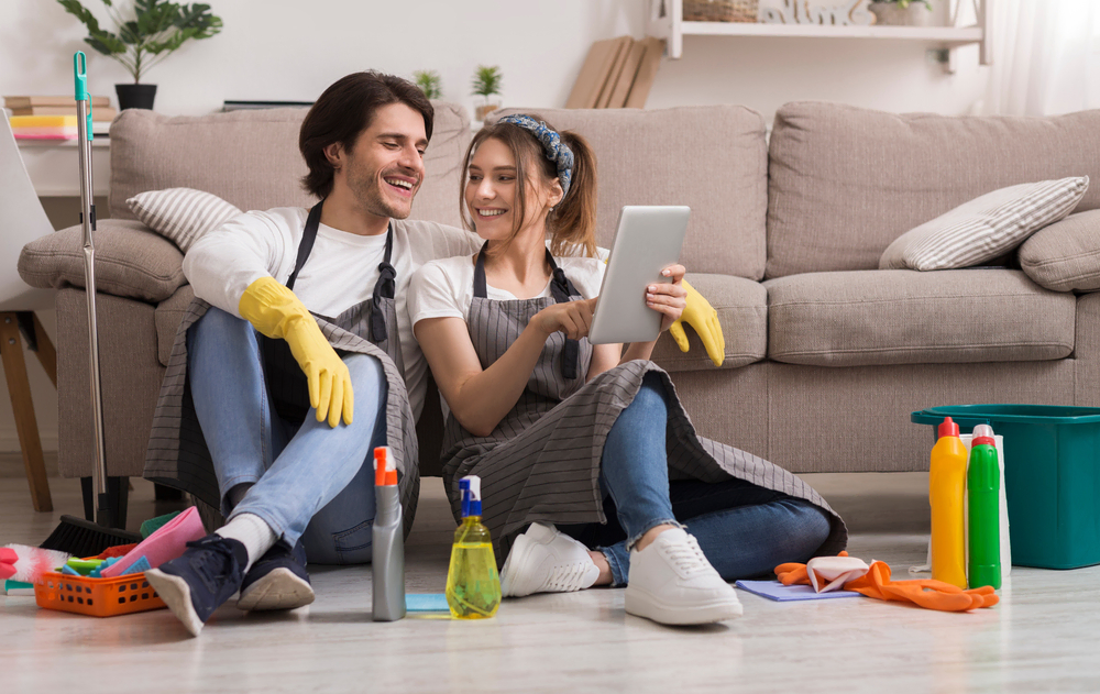 Couple checks their home insurance as part of spring cleaning