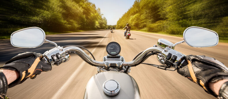 viewpoint of motorcycle rider on the road