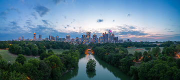 Atlanta overlooking Piedmont Park at dusk – cheap car insurance in Georgia.