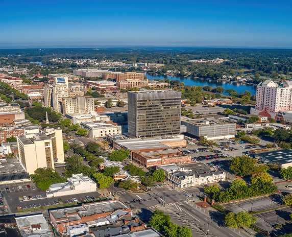 Aerial View of Downtown Augusta - cheap car insurance in Georgia.