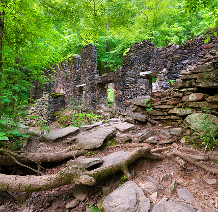 Historic ruins on hiking trail in Marietta- cheap car insurance in Georgia.
