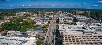 Aerial View of the Atlanta Suburb of Sandy Springs – cheap car insurance in Georgia.