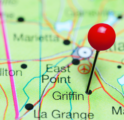 Map pin on Griffin, Georgia.
