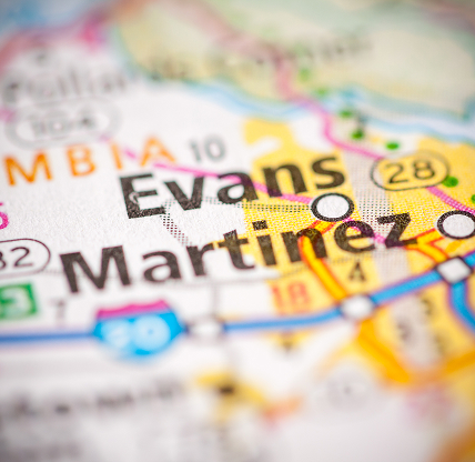 Evans Martinez. Georgia. USA marked on map