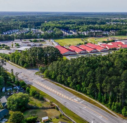 Aerial landscape of Richmond Hill residential area sunny summer day in Bryan.